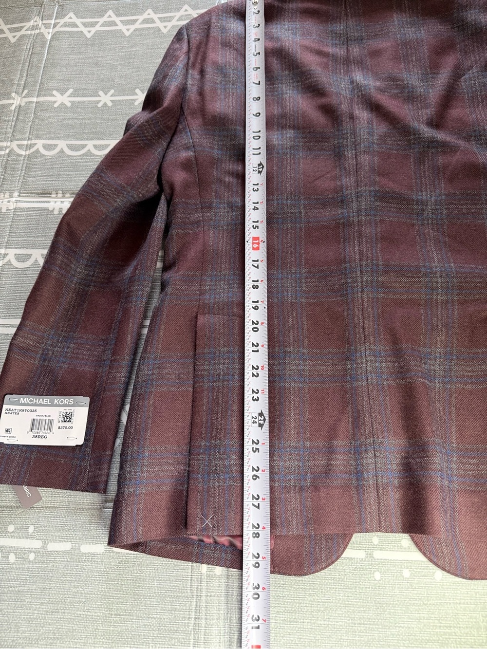 Michael Kors Men's Classic Fit Plaid Sport Coat in Brick/Blue - Picture 8 of 10